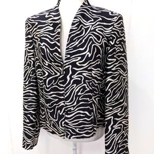 Talbot's Black and White Zip Front, V-Neck, Silk/Wool Blend Long Sleeved…